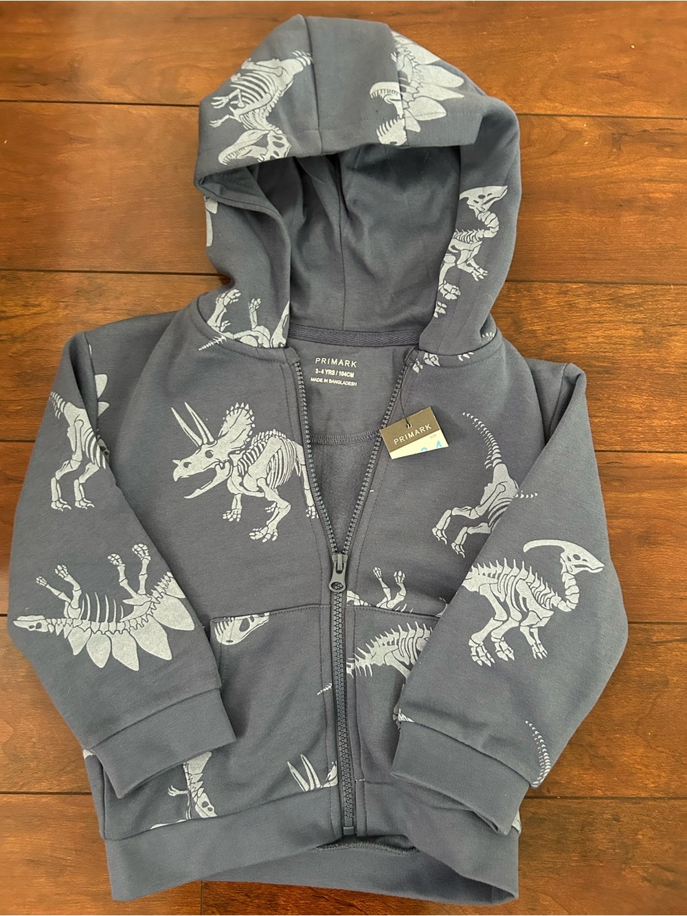 Primark Kids Blue Dinosaur Zip-Up Hoodie